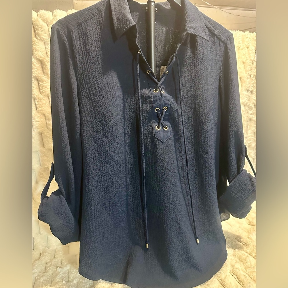 Women’s Navy Blouse with Lace-Up Front